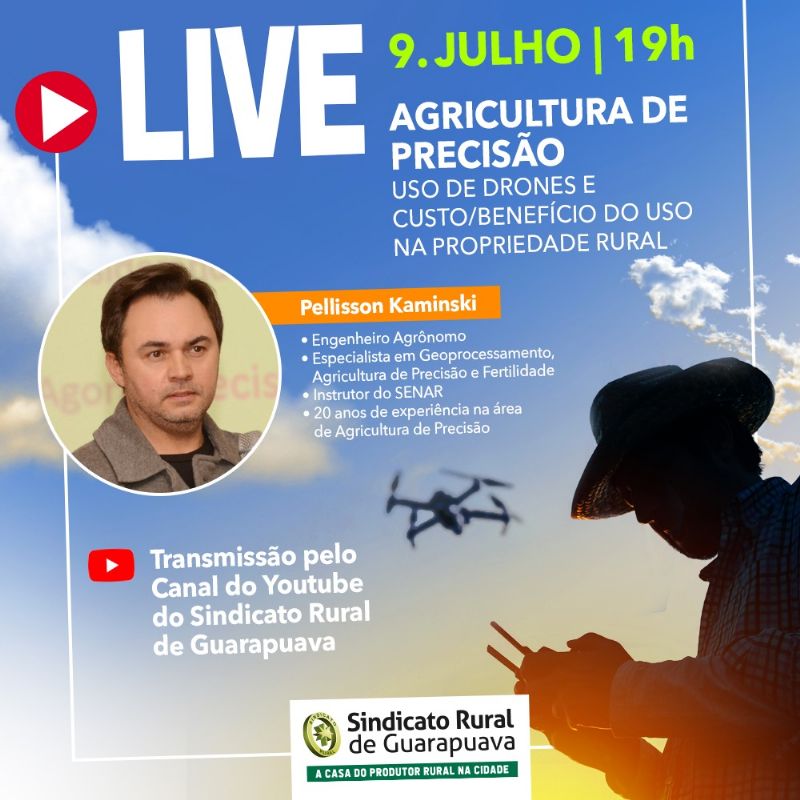 Sindicato Rural realizará live sobre Agricultura de Precisão: uso de Drones e custo benefício do uso na propriedade rural