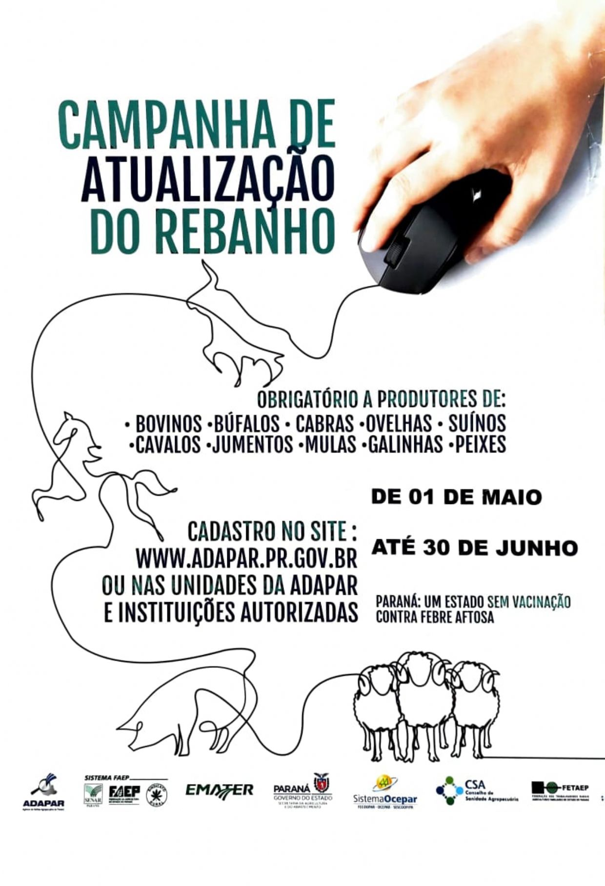 Prazo para campanha de atualização de rebanhos do PR termina amanhã (30)