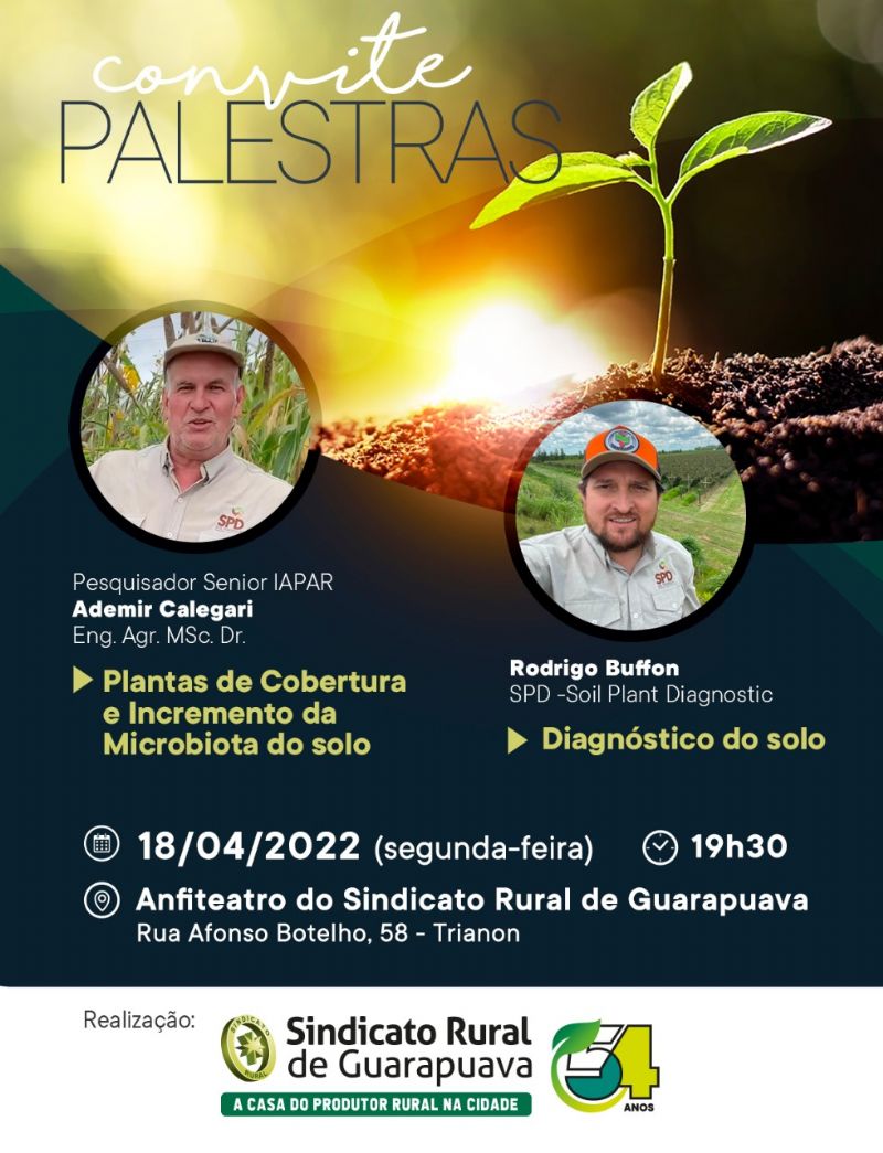 Sindicato Rural promove palestra sobre manejo de solo, com Ademir Calegari nesta segunda, 18