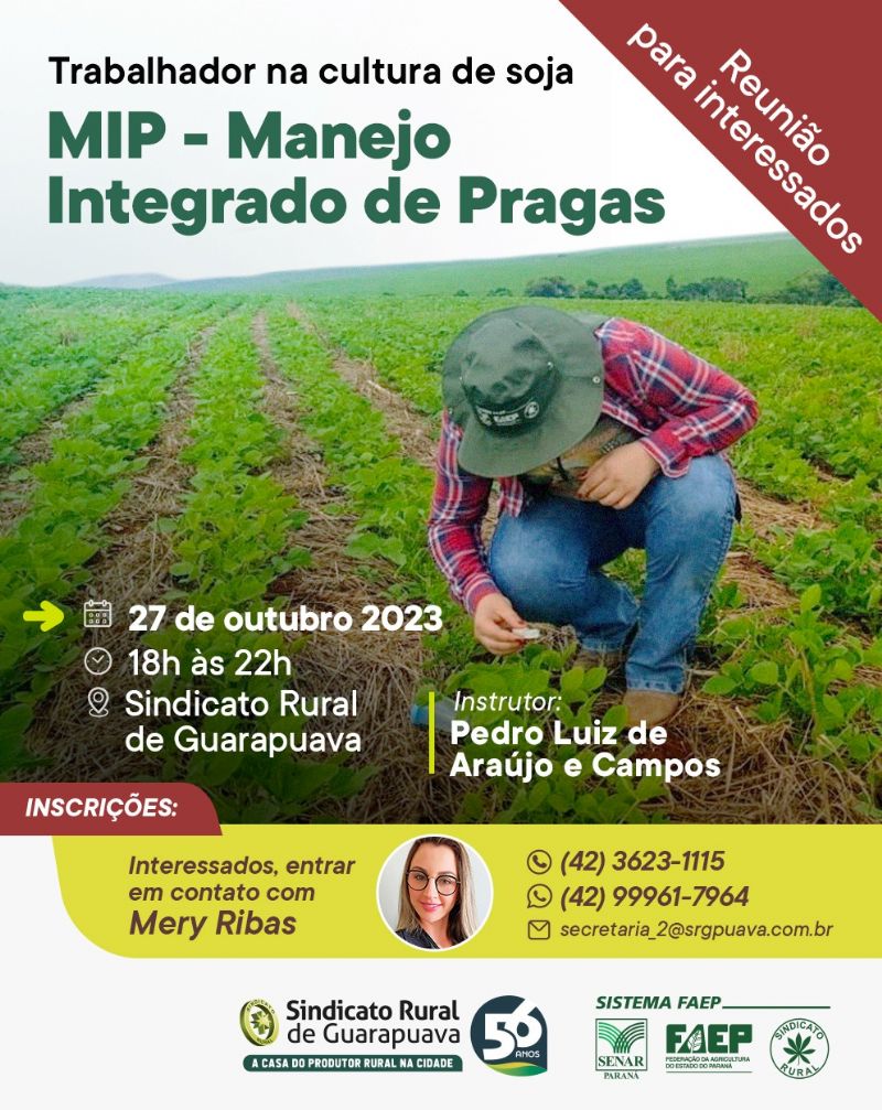 Sindicato Rural convida para reunião sobre o curso MIP - Soja